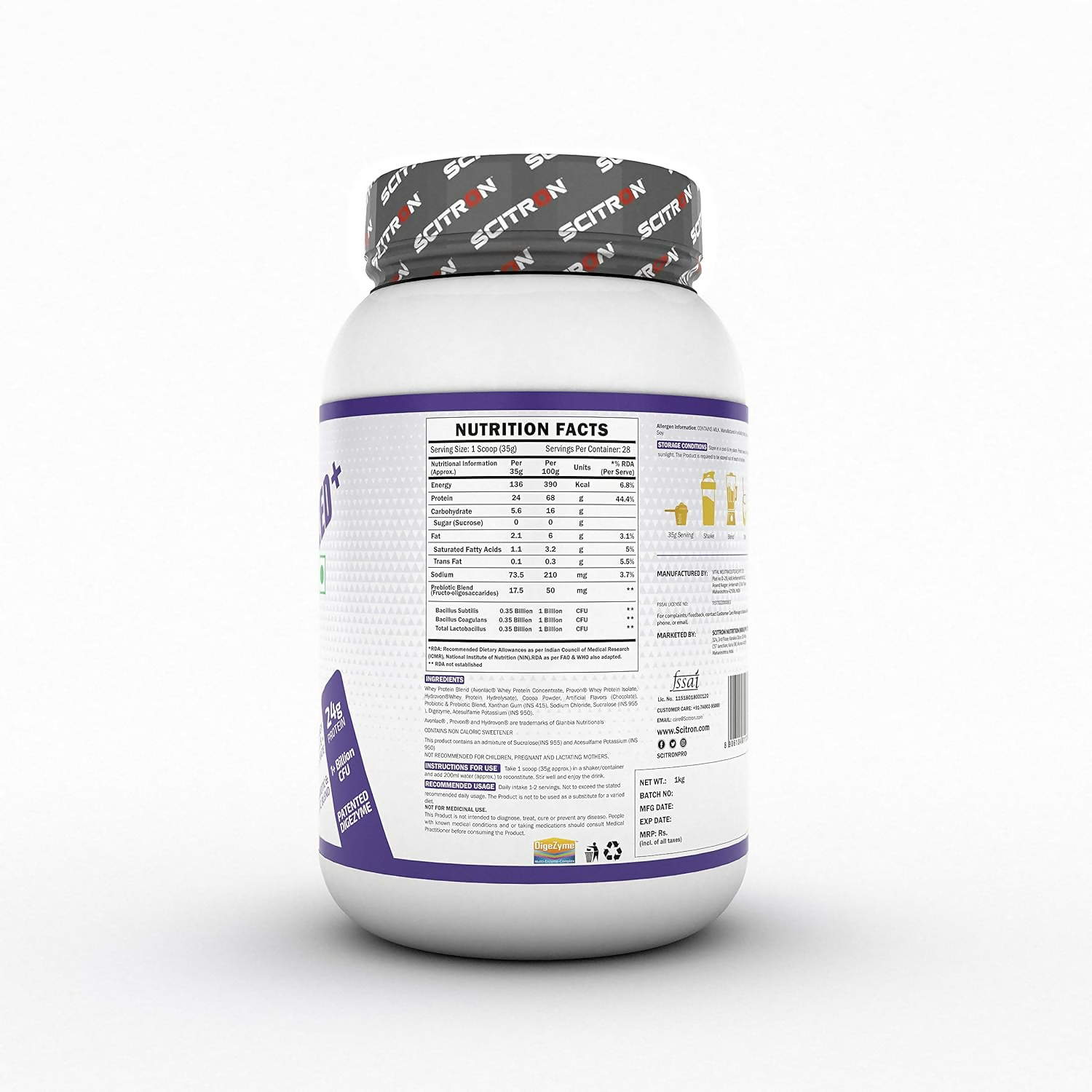 Scitron Whey Hydrolyzed Synbiotic 100% Hydrolyzed Protein Powder Chocolate Flavor | Grocsy