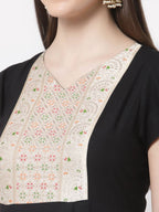 Myshka Black Color Rayon Embroidered Half Sleeve Anarkali Kurta With Dupatta | Grocsy