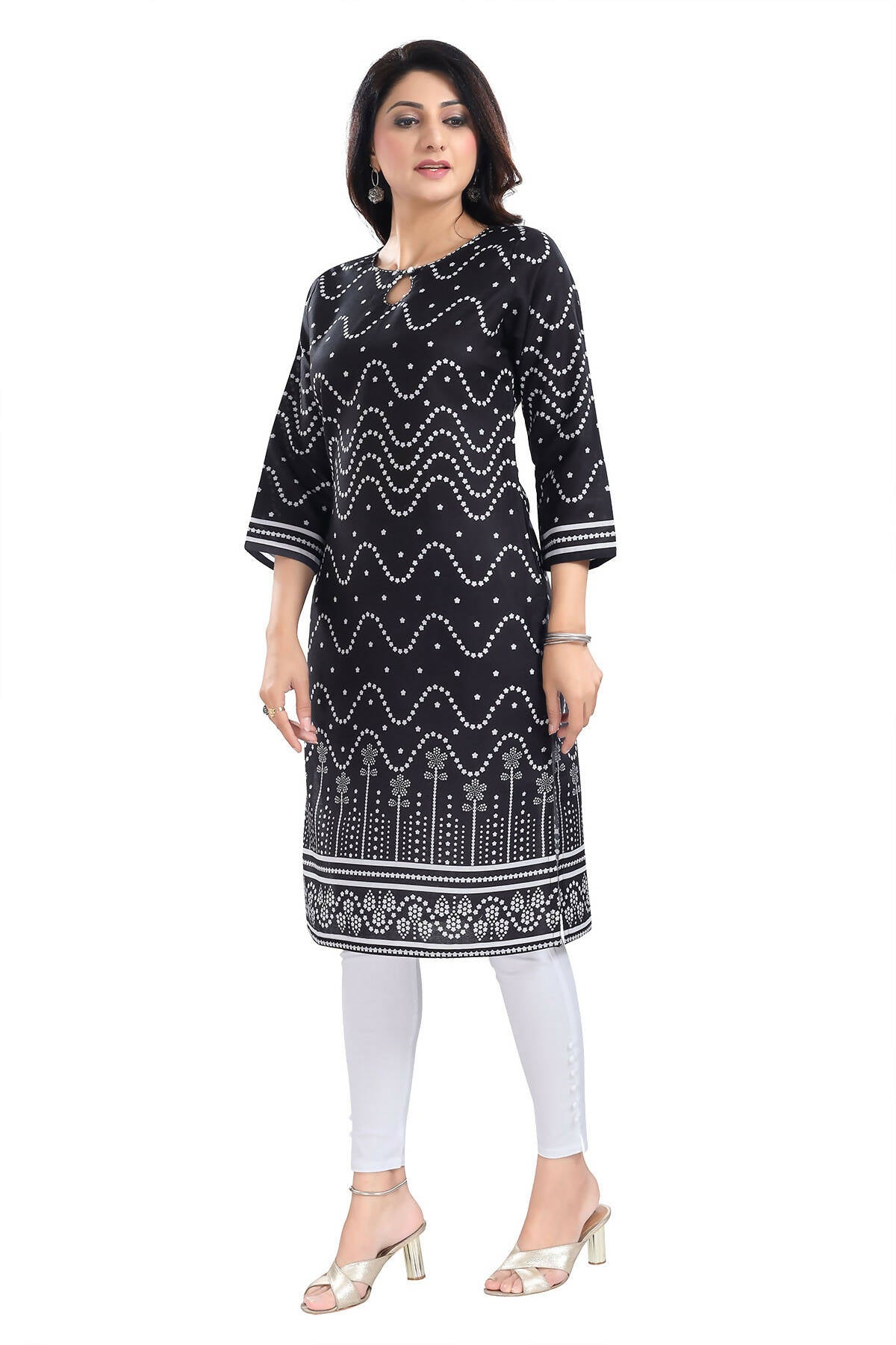 Snehal Creations Wonderful Black Designer Digital Print Cotton Slub Fabric Long Kurti Tunic | Grocsy