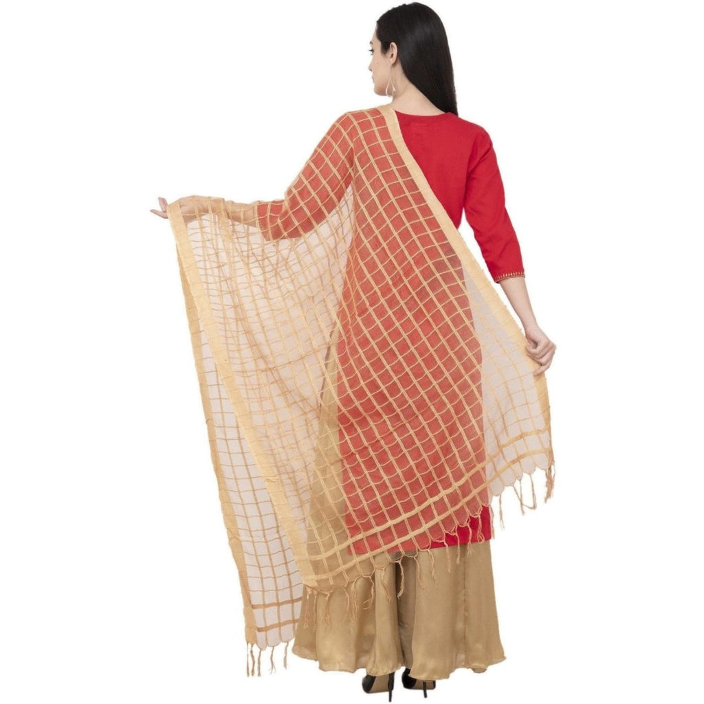 A R Silk Cotton Square Regular Dupatta Color Dark Golden Dupatta or Chunni | Grocsy