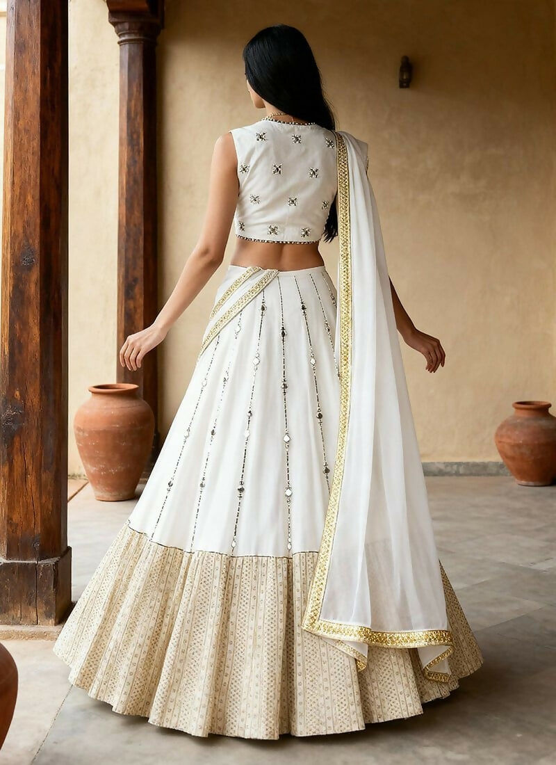Lehenga Mart White Gerogette Designer Bollywood Style Wedding Wear Lehenga Choli | Grocsy