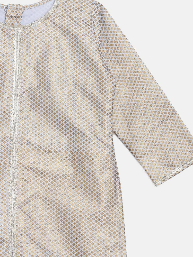 Ahalyaa Poly Silk Gold Printed Straight Kids Kurta With Palazzo For Girls | Grocsy