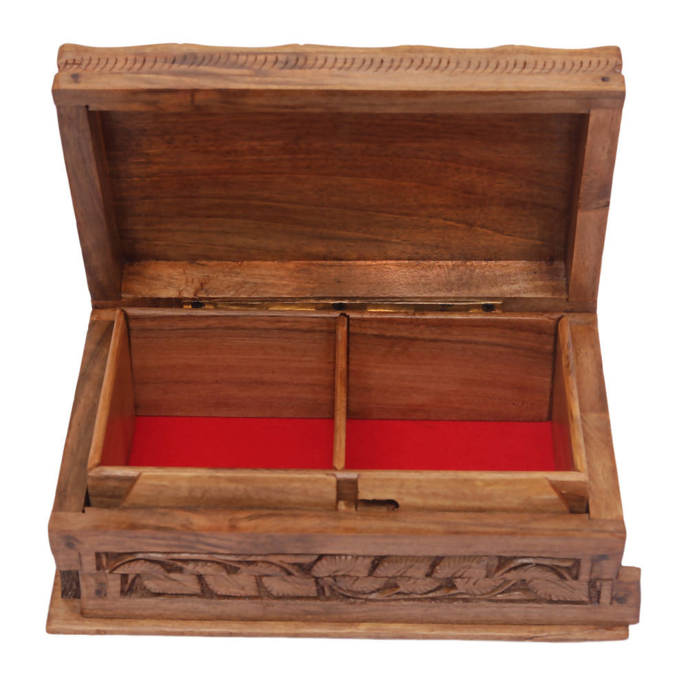 Nizalia Carved Chinar Leaf Handmade Walnut Wood Jewellery Box - Limited Time Offer | Grocsy