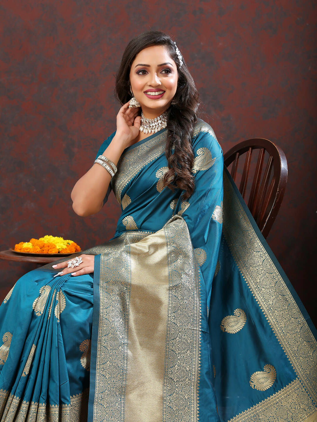 Lorenvalley Fashion Rama Soft Silk Woven Design Gold Zari Weaving Saree | Grocsy