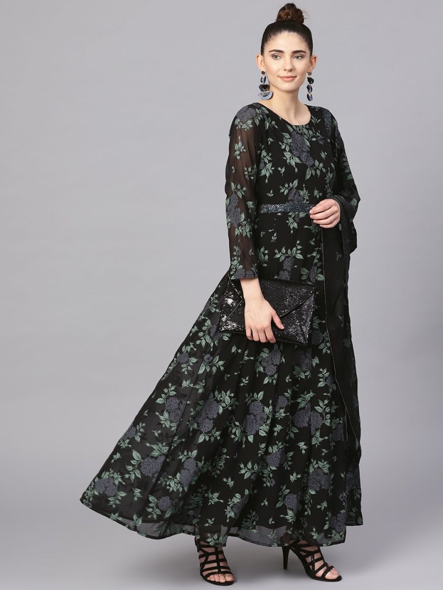 Ahalyaa Black Georgette Anarkali Kurta With Dupatta | Grocsy