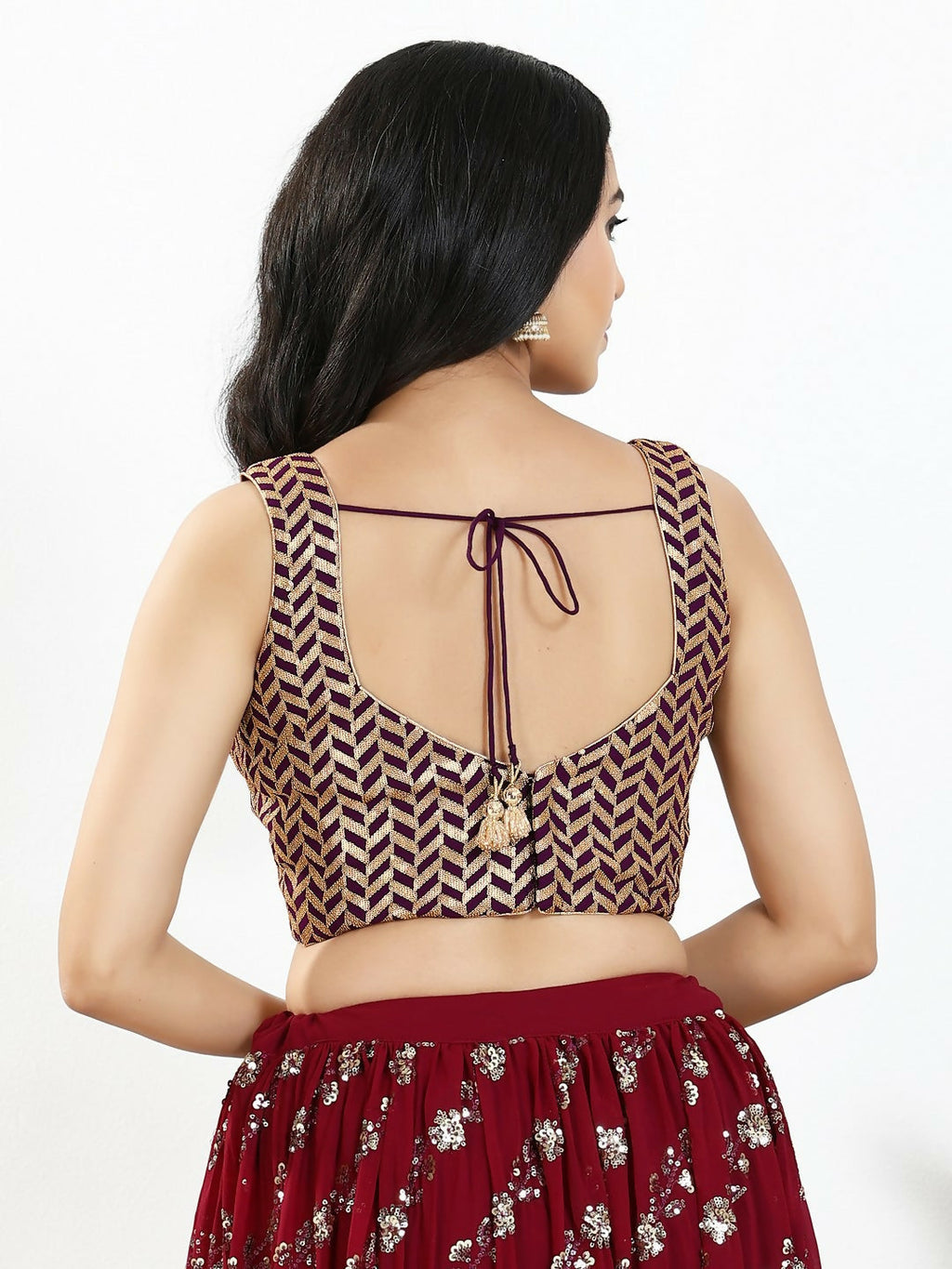 Joban Fashion Wine Silk Padded Blouse With Sweetheart Neck Sleeveless | Grocsy