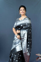 Jyoti Fashion Women's Black Soft Banarasi Silk Zari Woven Saree with Blouse | Grocsy