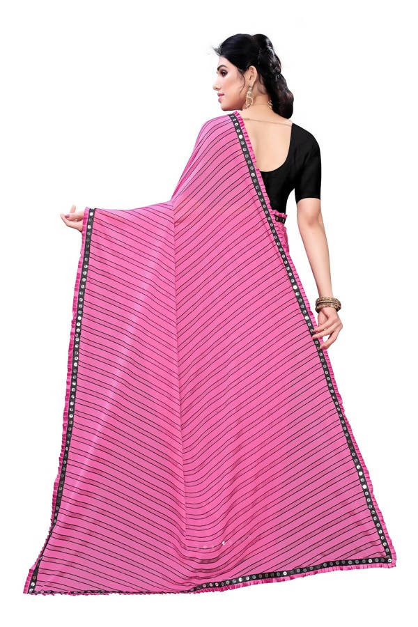 Vamika Pink Malai Silk Printed Saree (Zigzag Pink) | Grocsy