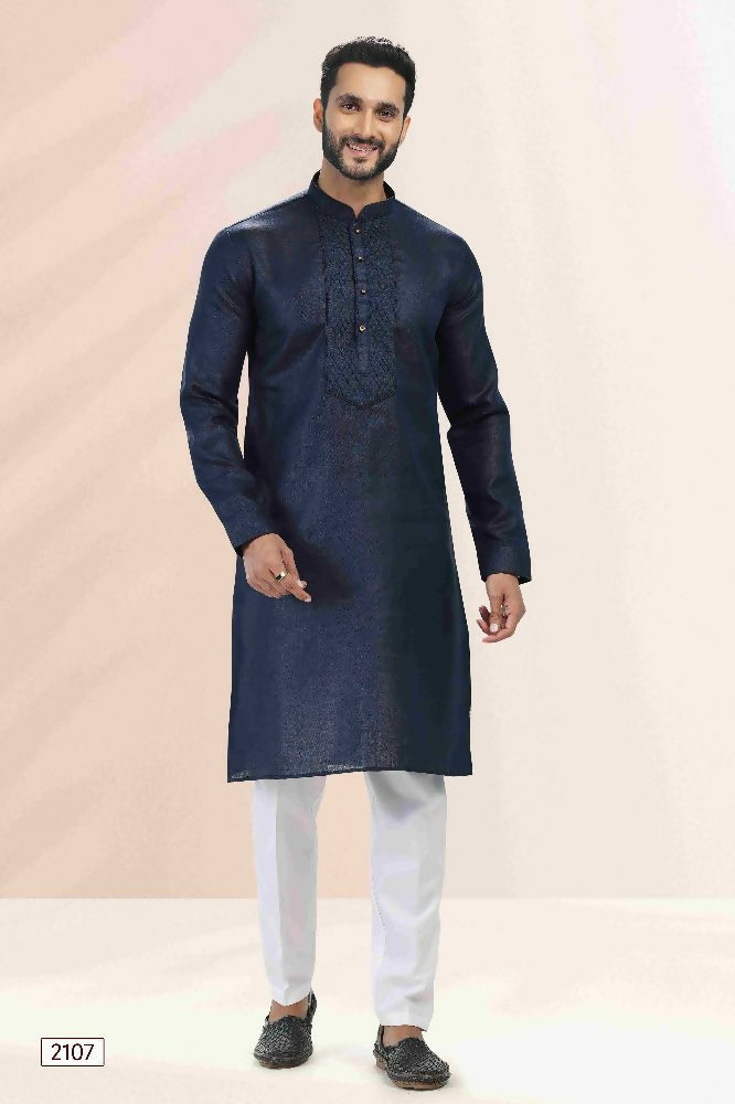 Raivat Ethnic Linen Cotton Pintux Work Kurta Pajama In Blue Colour | Grocsy