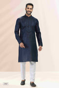 Raivat Ethnic Linen Cotton Pintux Work Kurta Pajama In Blue Colour | Grocsy