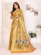 Joban Fashion Golden Cranes Patterns Banarasi Silk Sarees | Grocsy