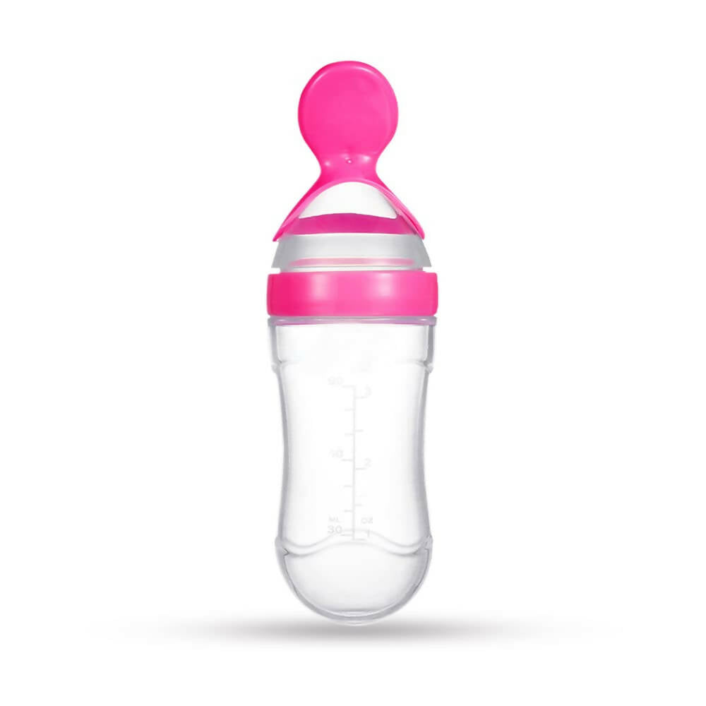 Goodmunchkins Silicone Spoon Food Feeder Silicone Bottle for Babies-Pink | Grocsy