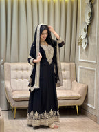 Teeya Creation Black Color Faux Georgette Embroidery Work Long Party Wear Gown | Grocsy