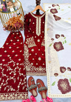 Teeya Creation Maroon Fendy Silk Beads Work Designer Wedding Wear Salwar Suit | Grocsy
