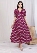 Miravan Women's Relaxed Fit Red Floral Printed A-Line Pure Cotton Midi Dress | Grocsy