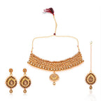 Tehzeeb Creations Stone And Pearl Studded Necklace With Earrings And Tikka | Grocsy