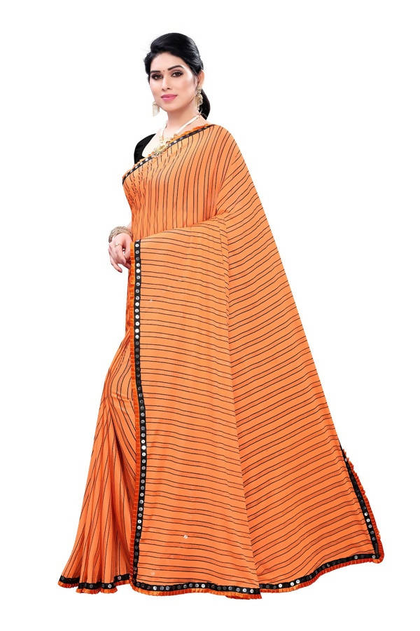 Vamika Orange Malai Silk Printed Saree (Zigzag Orange) | Grocsy