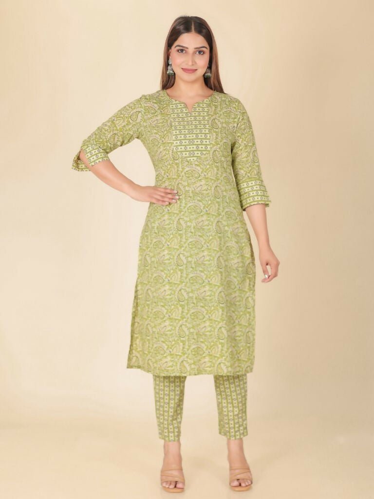Aramya Straight Soft Cotton Floral Print Women's Kurta - Green | Grocsy