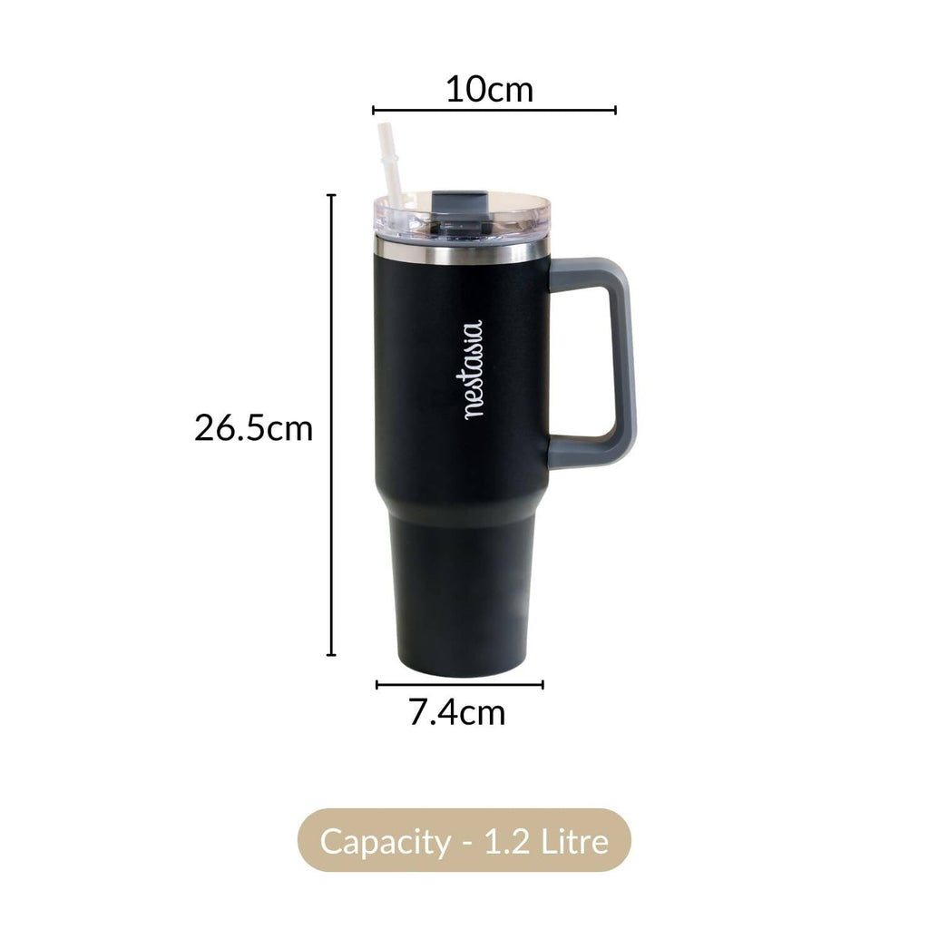 Nestasia Tumbler with Handle Straw & Lid - 1.2L (Black) | Grocsy