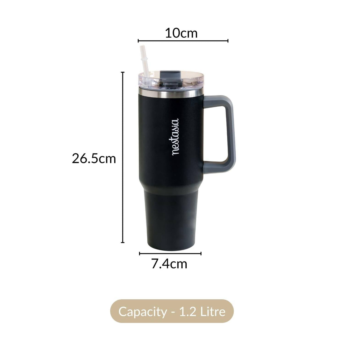 Nestasia Tumbler with Handle Straw & Lid - 1.2L (Black) | Grocsy