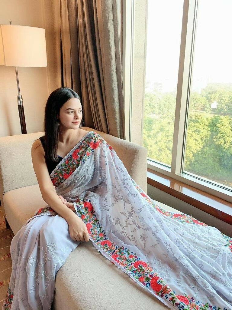 Vamsee Sandhya Grey Georgette Saree | Grocsy
