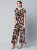 Ahalyaa Women Black Crepe Digital Print Top with Palazzo Set | Grocsy