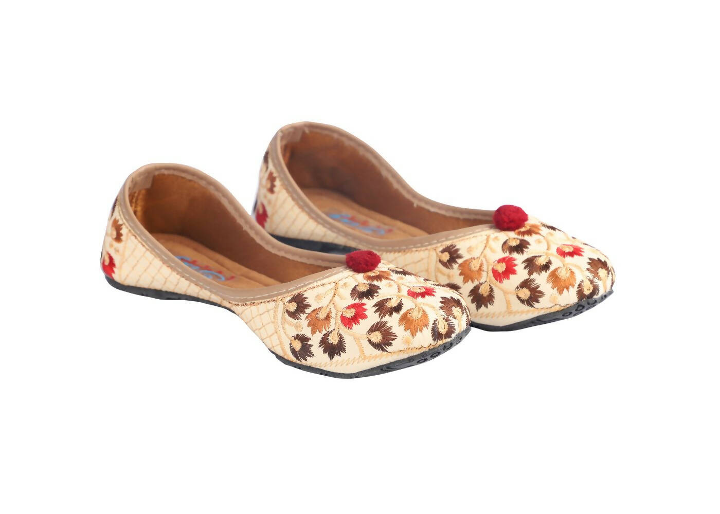 Tiny Bugs Girls Ethnic Floral Embroidered Juttis - Beige | Grocsy