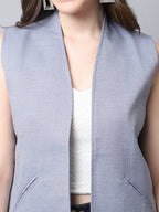 Even Apparels Grey Polyblend Open Front Women's Waistcoat | Grocsy
