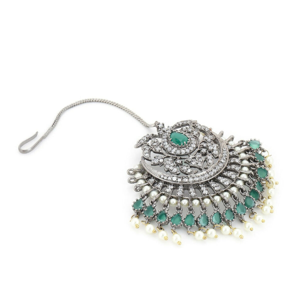 Diamond and Pearl Maang Tikka- Ruby Raang | Grocsy