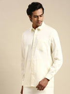 Ramraj Cotton Mens Cotton Cream Colour Full Sleeve Shirt | Grocsy