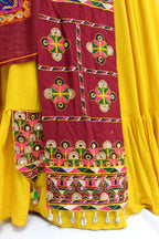 Yellow Viscose Rayon Thread Embroidery with mirror work Navratri Lehenga Choli with Dupatta - Raas | Grocsy