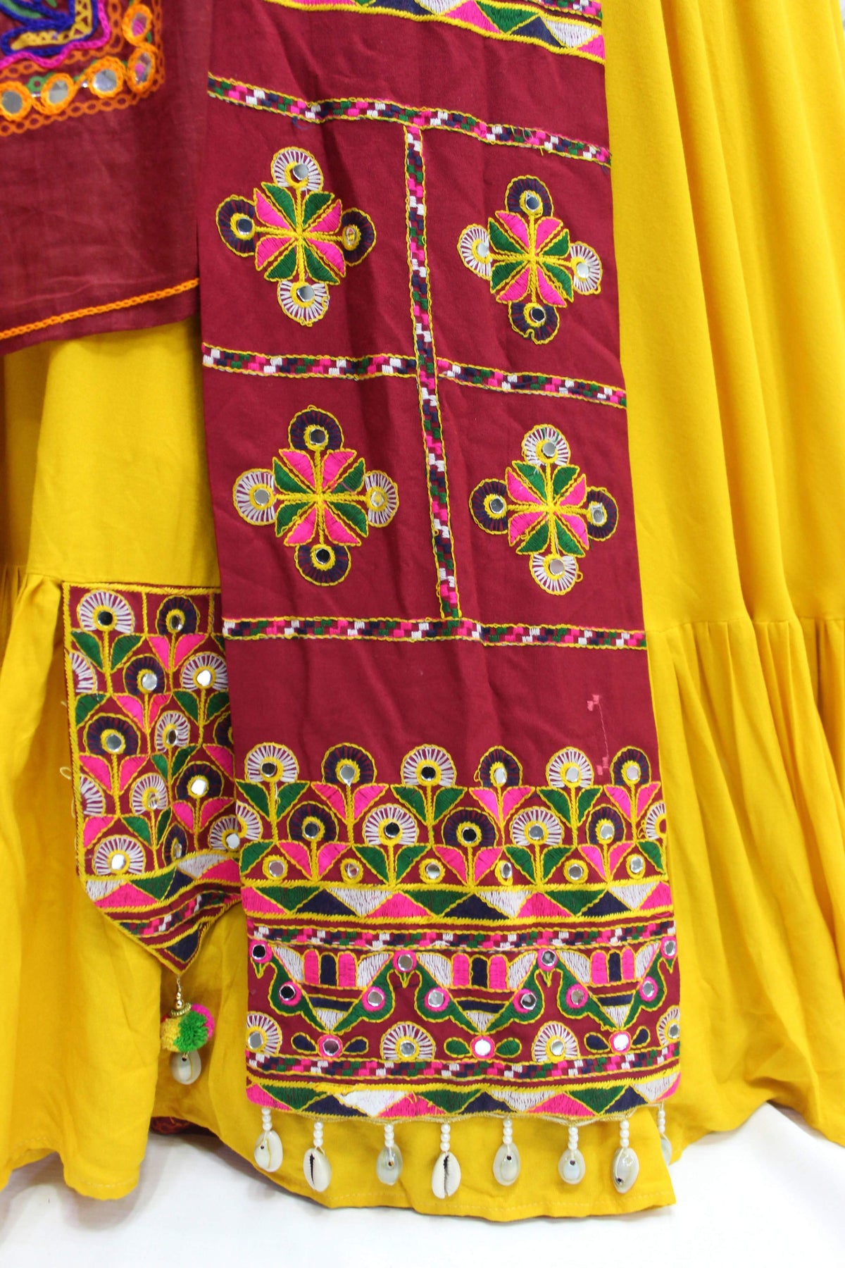 Yellow Viscose Rayon Thread Embroidery with mirror work Navratri Lehenga Choli with Dupatta - Raas | Grocsy