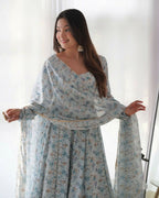 Joban Fashion Sky Kurta Set Organza Sequin Embroidery Work | Grocsy