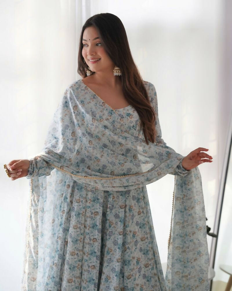 Joban Fashion Sky Kurta Set Organza Sequin Embroidery Work | Grocsy