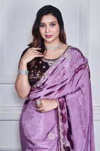 Morchari Wine Crepe Hand Embroidery Saree And Stitched Blouse | Grocsy