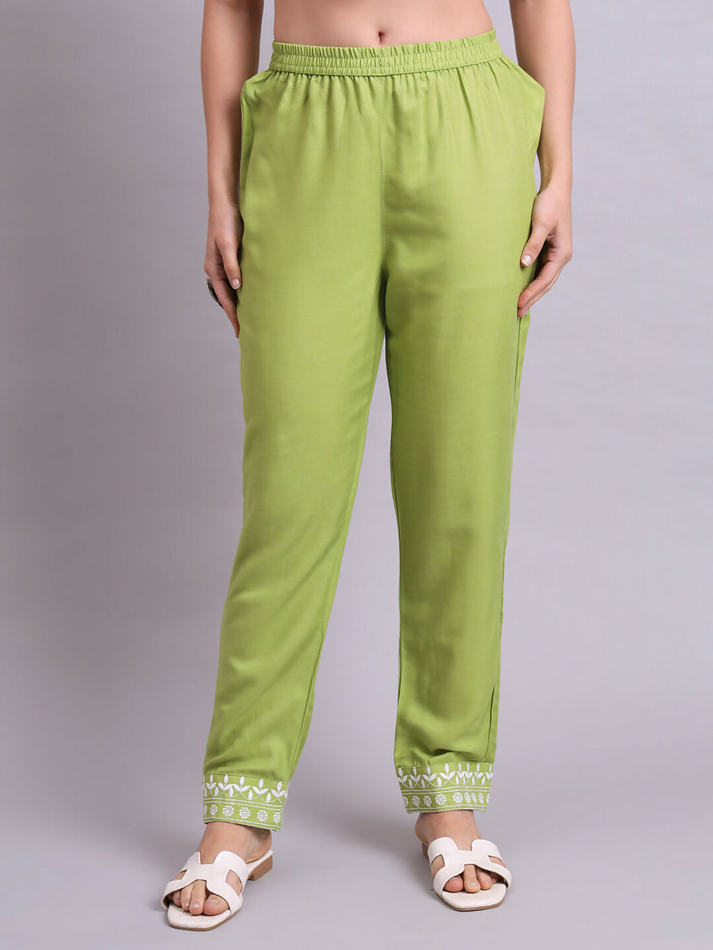 Joban Fashion Green Cotton & Embroidery Work Kurta With Trousers & Dupatta Set | Grocsy