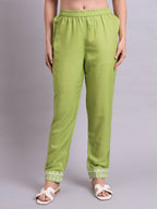 Joban Fashion Green Cotton & Embroidery Work Kurta With Trousers & Dupatta Set | Grocsy