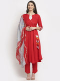 Rudra Bazaar Angrakha Red Kurti Set With Dupatta | Grocsy