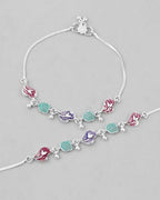 VOJ Set of 2 Silver Plated Designer Multi Color Anklet | Grocsy