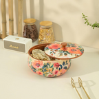 Brick Brown Handcrafted Enamel Coated Wooden Pastel Flora Roti Box | Grocsy