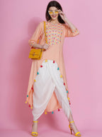 Women Republic Peach Rayon Embroidered Kurta With Mirror Work And Tulip Pants | Grocsy