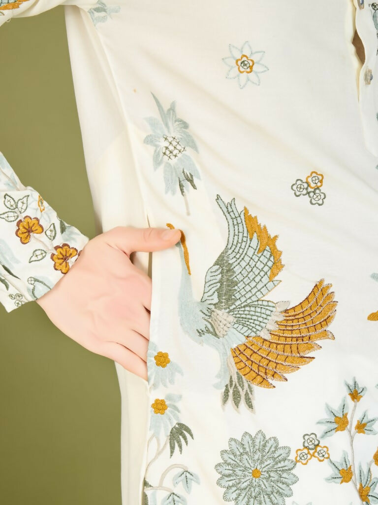 Vastranavya Exclusive Wedding Wear Viscose Rayon Thread Embroidered Work Kurta | Grocsy