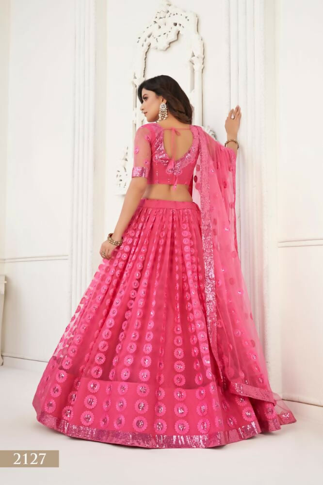 Aastha Fashion Bright Pink Butterfly Net Tone To Tone Thread Work And Sequence Work Embroidery Wedding Wear Lehenga Choli | Grocsy