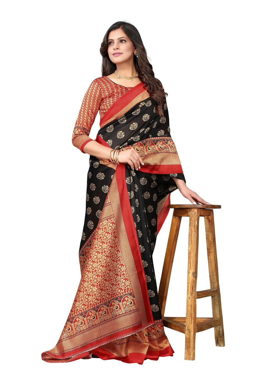 Vamika Black Printed Art Silk Saree | Grocsy