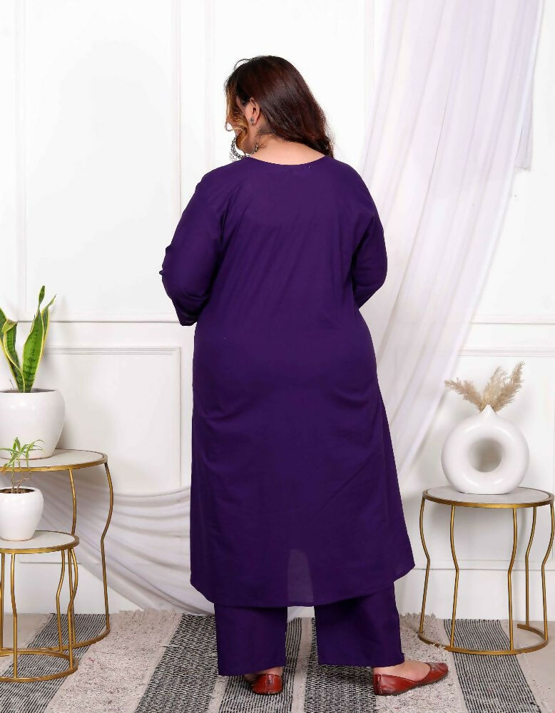 Miravan Womens Plus Size Purple Embroidered Kurta With Palazzo And Dupatta Set | Grocsy