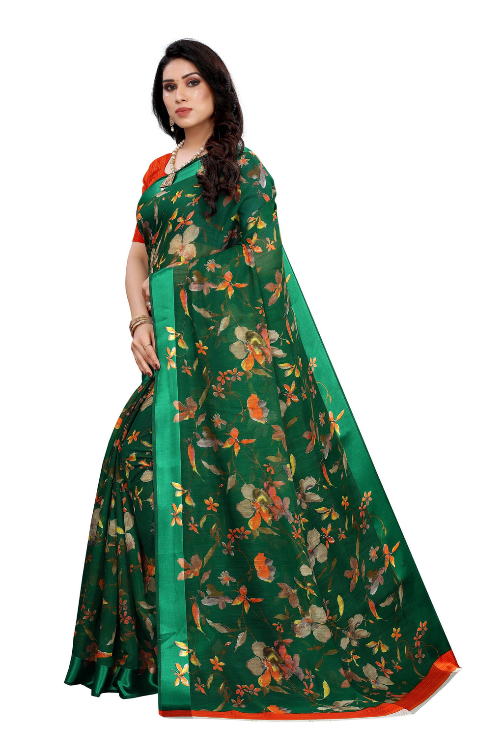 Vamika Green Linen Satin Patta Saree (MANSI GREEN) | Grocsy