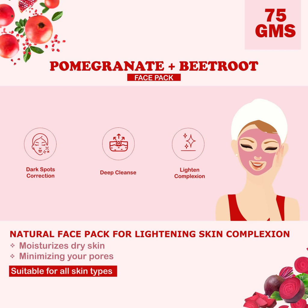 Kimayra Pomegranate + Beetroot Face Pack Powder For Brighter Skin Tone, Helps In Anti – Ageing & Natural Pink Blush | Grocsy