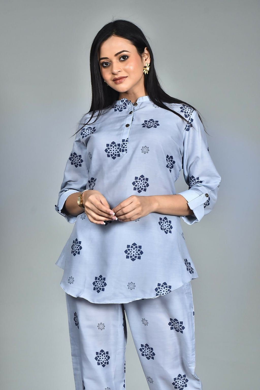 Morchari Digital Print Semi Muslin Co-Ord Set Top & Trouser-Multicolor | Grocsy