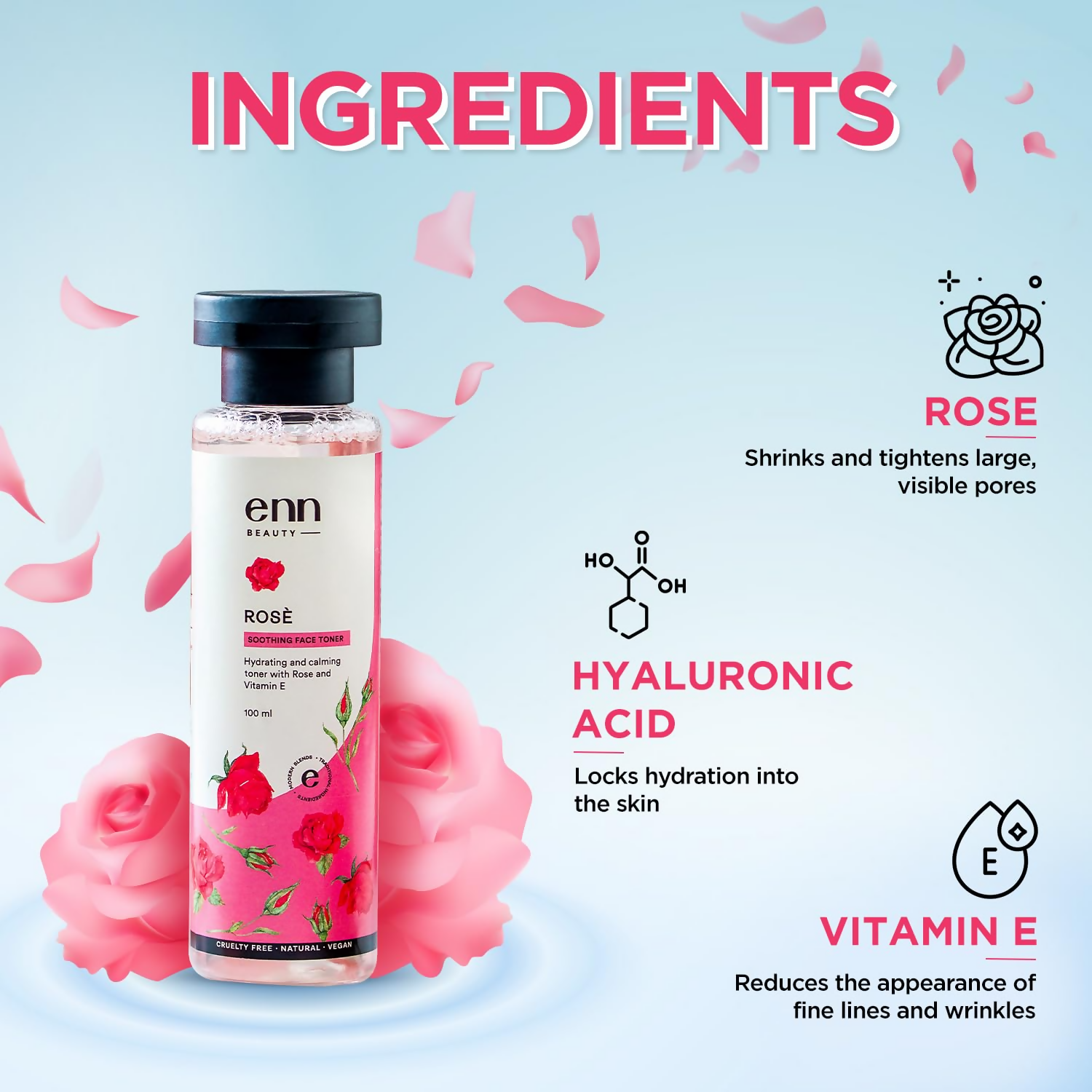 Enn Rose Water Soothing Face Toner With Natural Rose & Vitamin E For Pore Tightening | Grocsy
