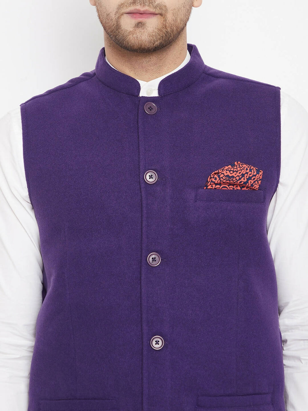 Even Apparels Purple Wool Men's Nehru Jacket-Contrast Lining-Inbuilt Pocket Square | Grocsy